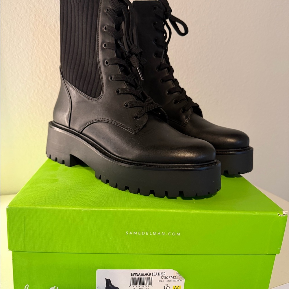 Sam Edelman Black Lace-Up Lug Sole Combat Boots